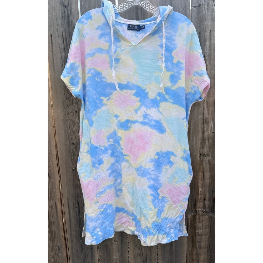 Polo Ralph Lauren NWOT Women's Tie Dye Hooded Midi T-Shirt Dress Sz M